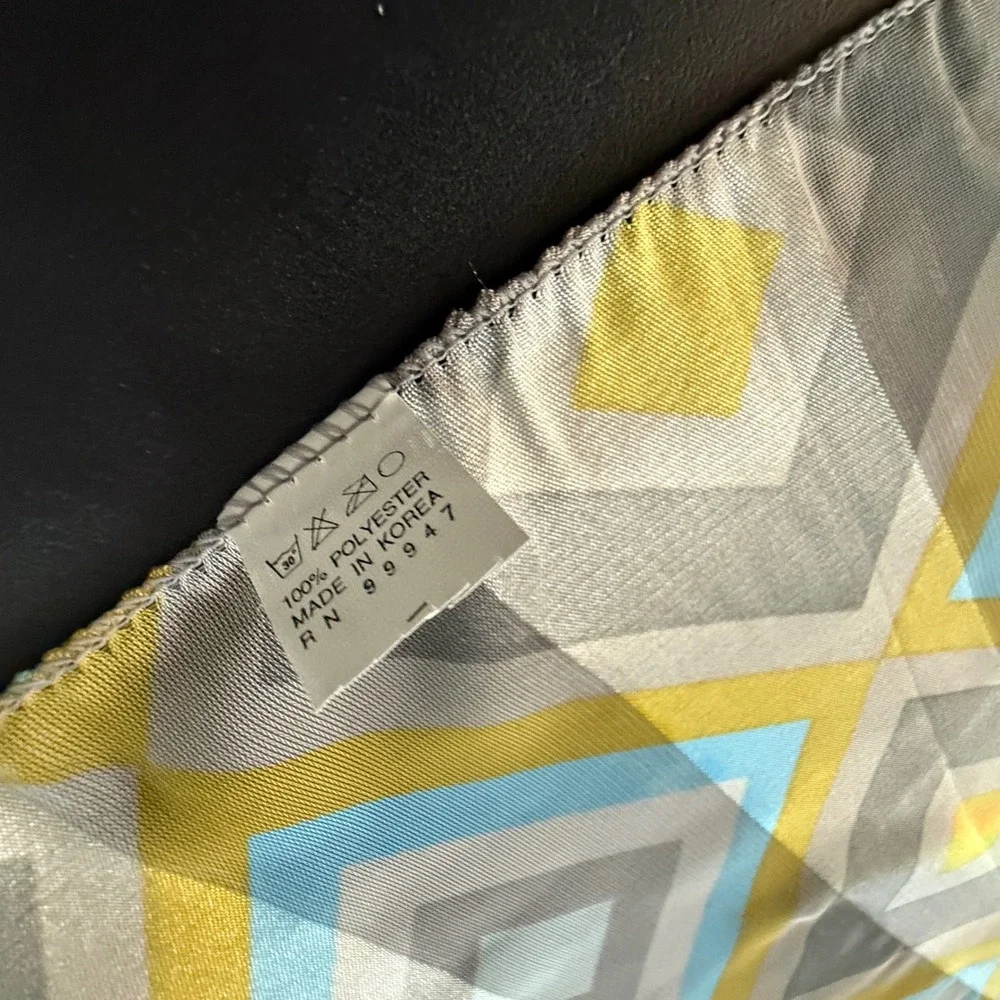 Vintage Geometric and‎ Floral Silk Scarf Set Blue Yellow Grey Rectangular